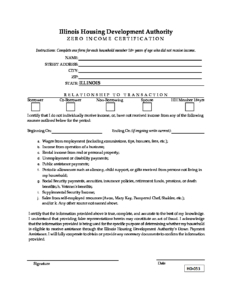 Zero Income Cert (HO-053) – IHDA